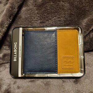 MENS BILLABONG BLUE TAN BIFOLD WALLET WITH TIN GIFT BOX